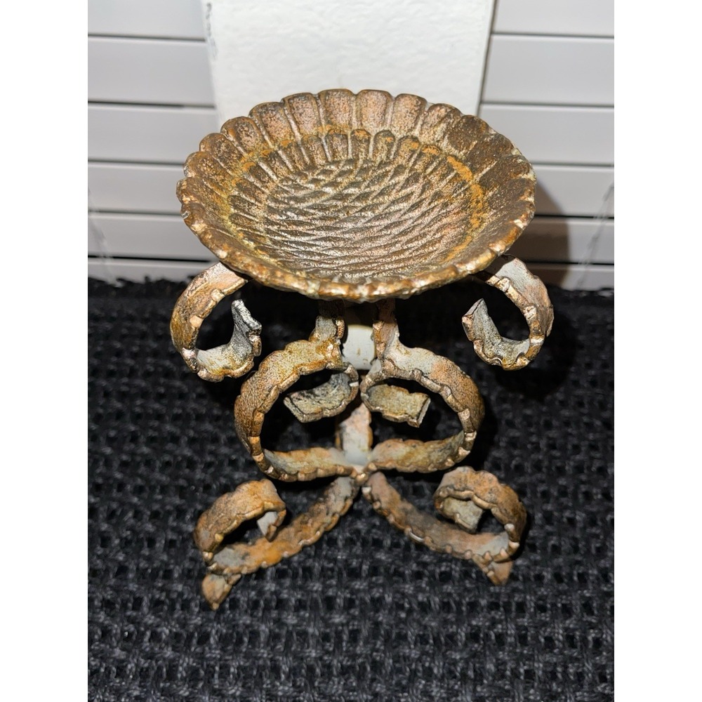 Vintage Cast Iron Spanish Style Metal Candle Holder Architectural Heavy Metal
